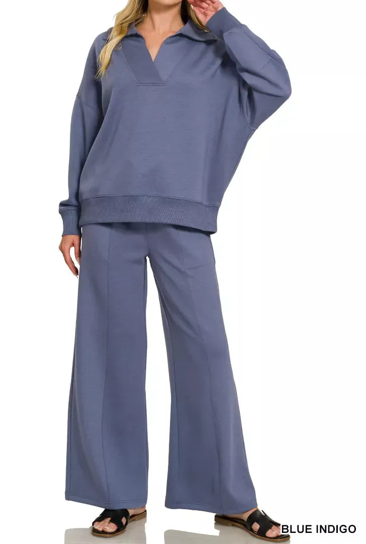 Relaxed Scuba Collared Pullover & Center Seam Pants Set