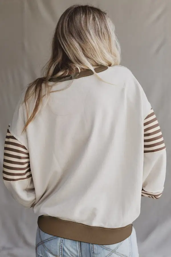Easygoing Striped Patchwork Drop Shoulder Sweatshirt