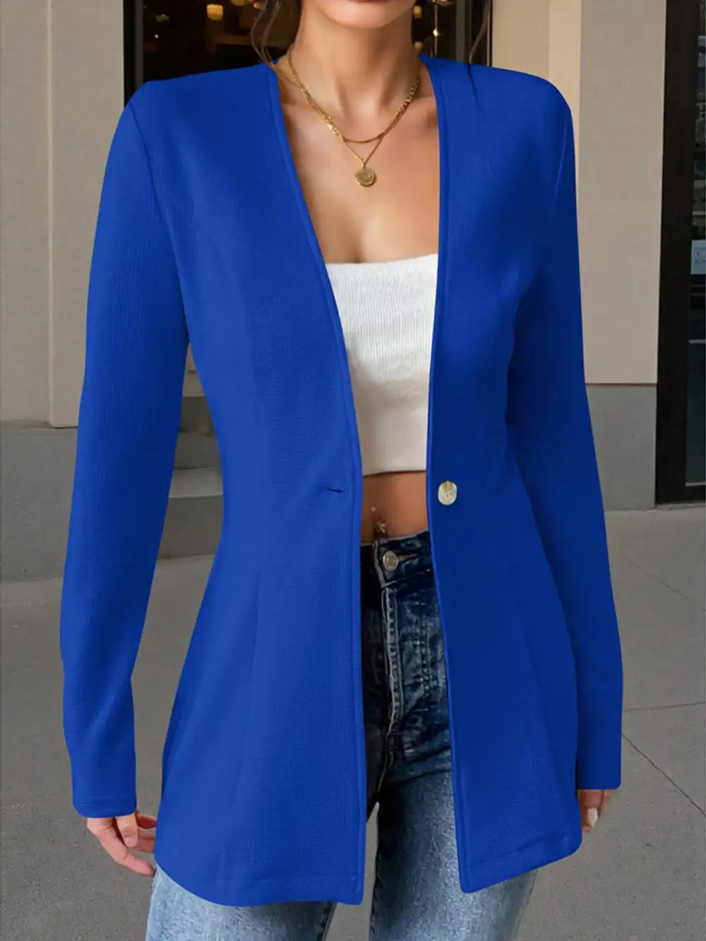 Classic Single-Button Long-Sleeve Blazer