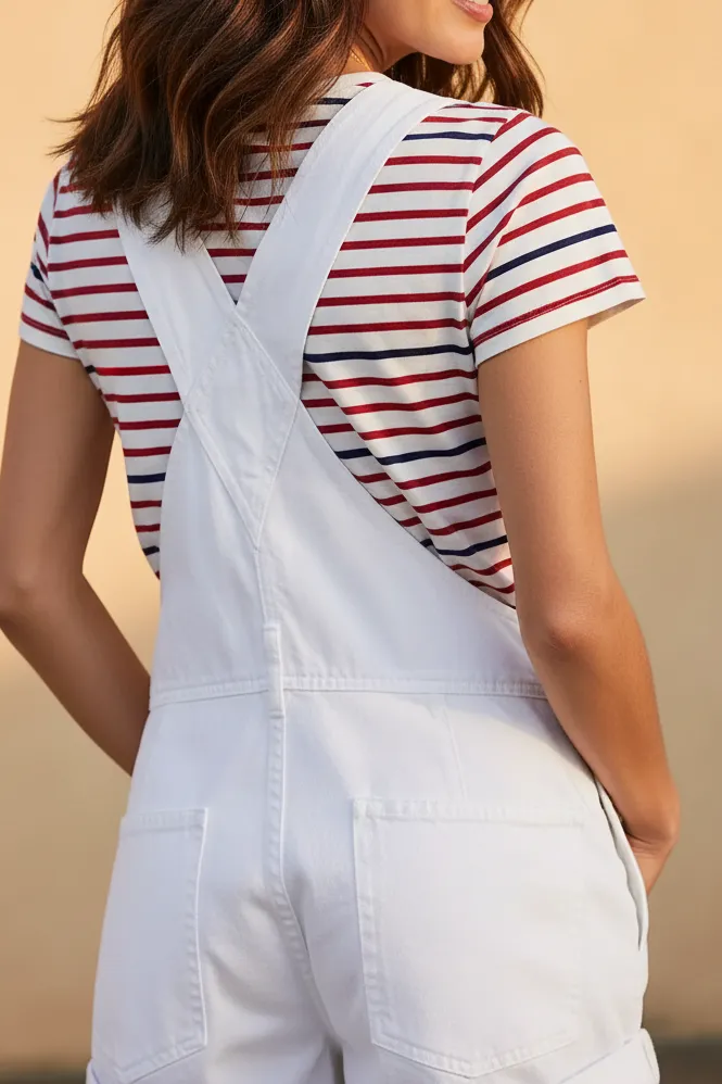 Square Neck Denim Overalls