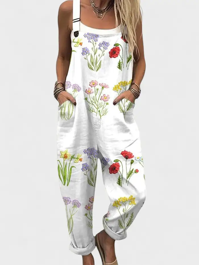 Floral Printed Linen Blend Jumpsuit