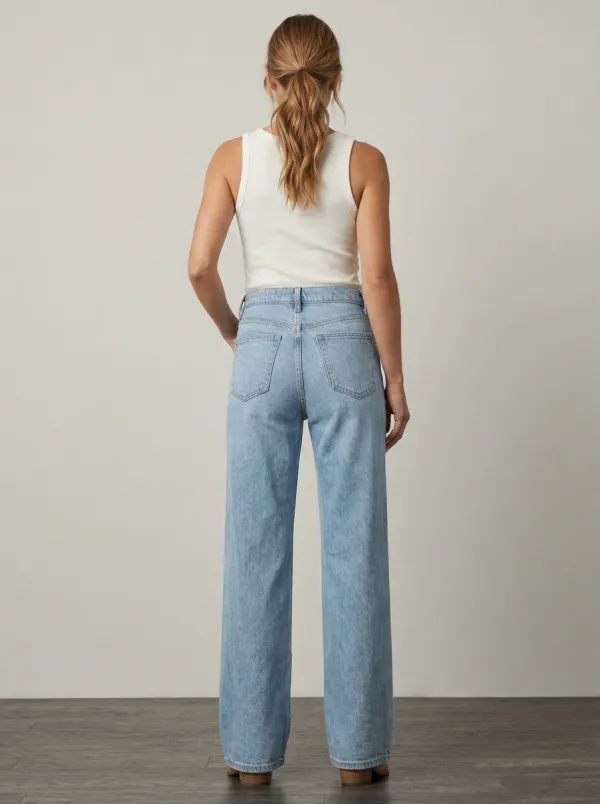 Easy-Styling High-Rise Wide-Leg Washed Denim Jeans