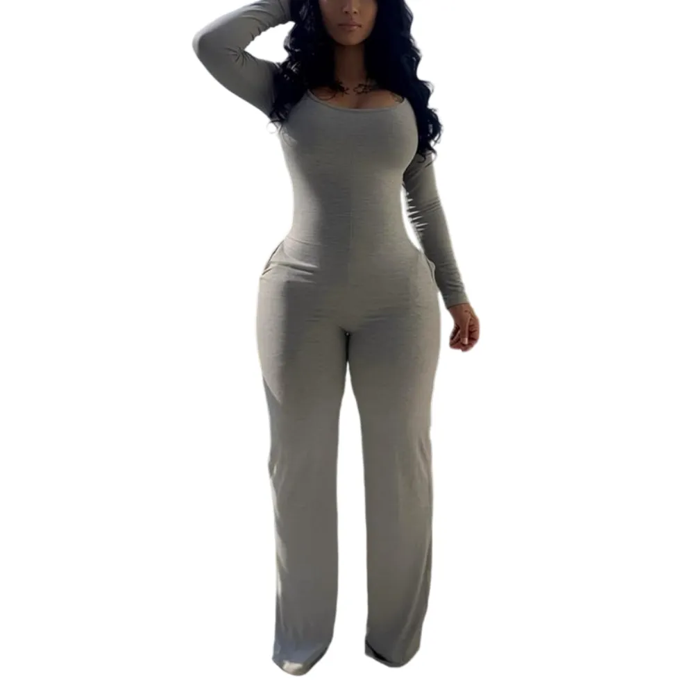 Women's Sexy Plain Long Sleeve Jumpsuit