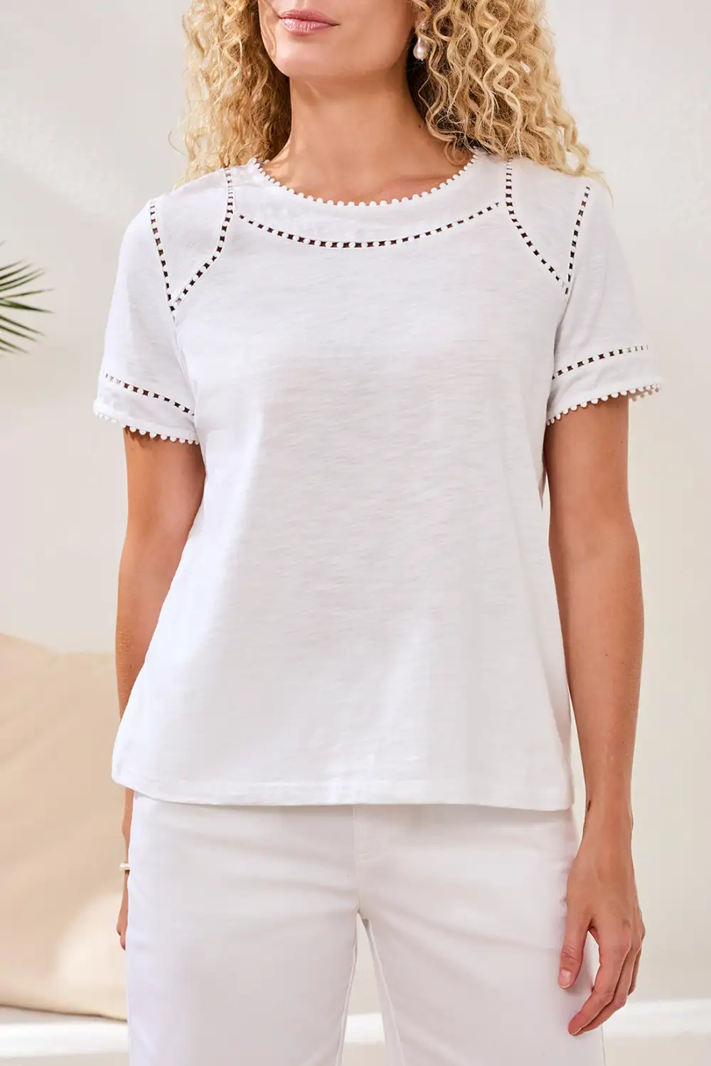 Lace Dotted Short Sleeve Top