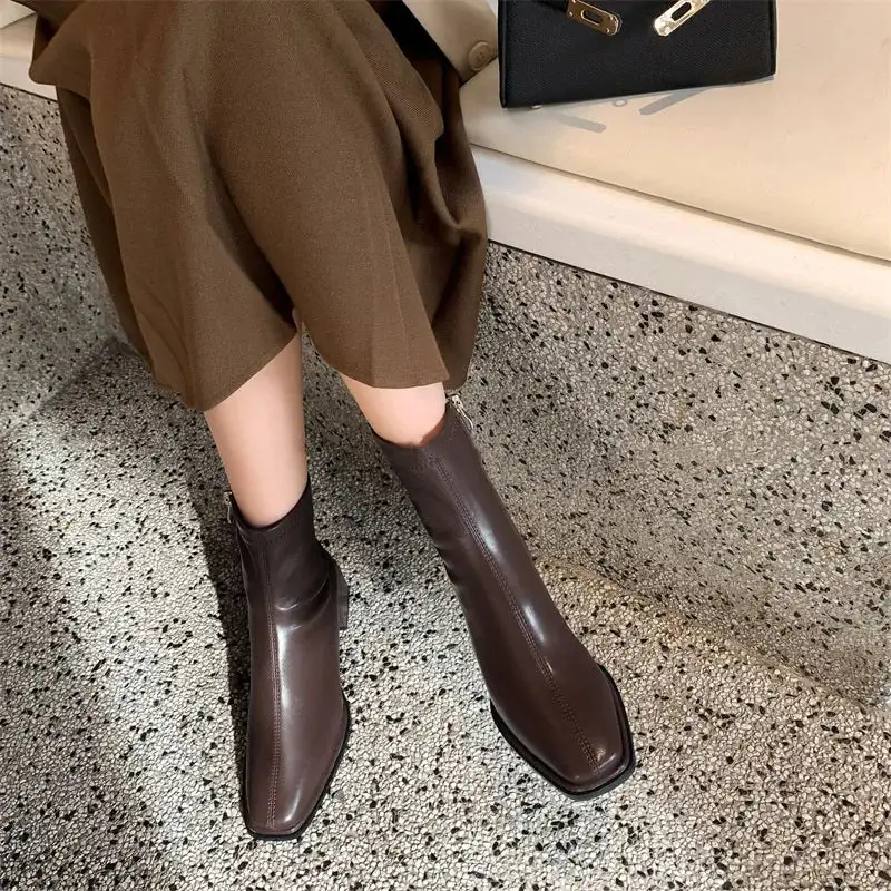 Leather Loafer Square-Toe Ankle Boots