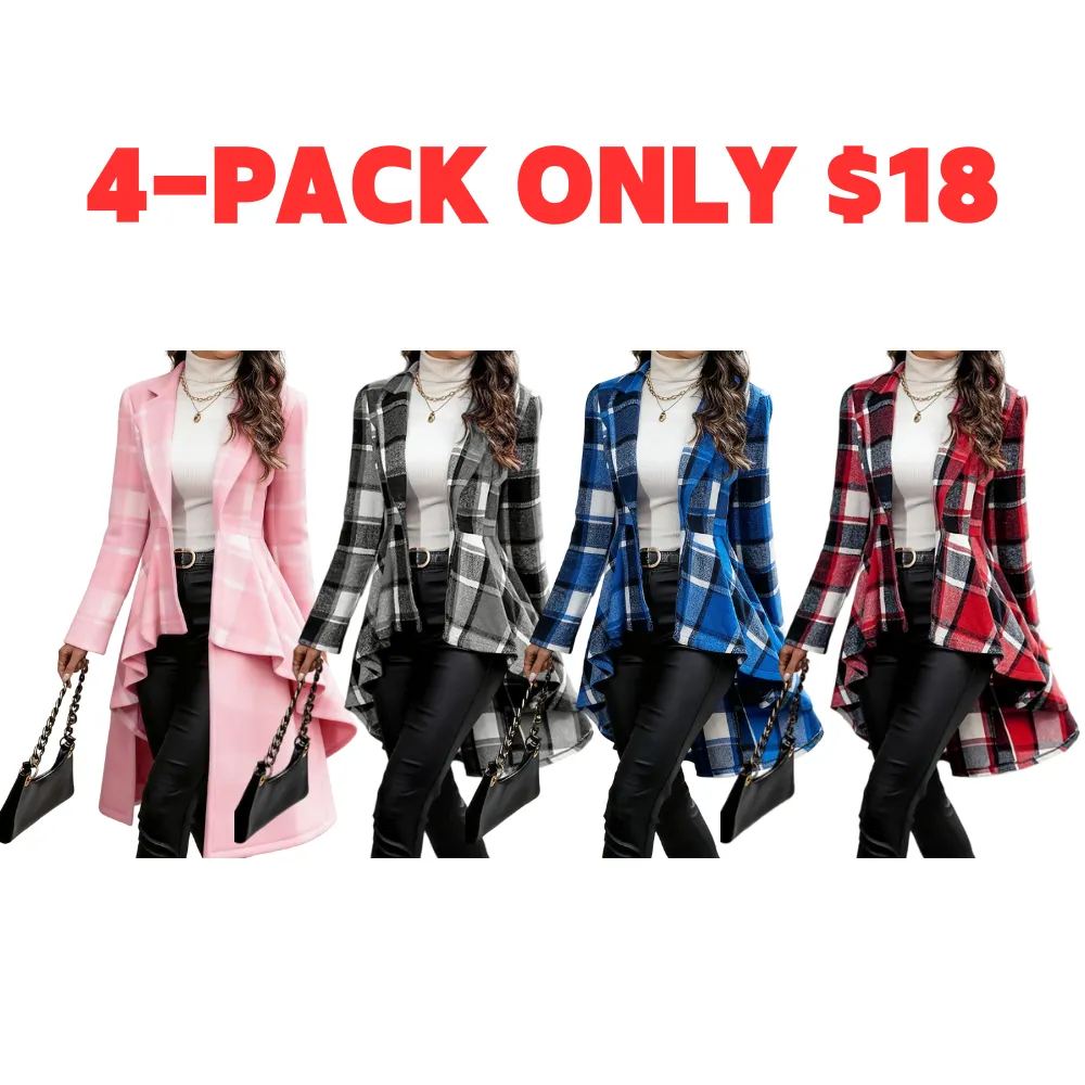 Women's Plaid Print Button High Low Hem Jacket