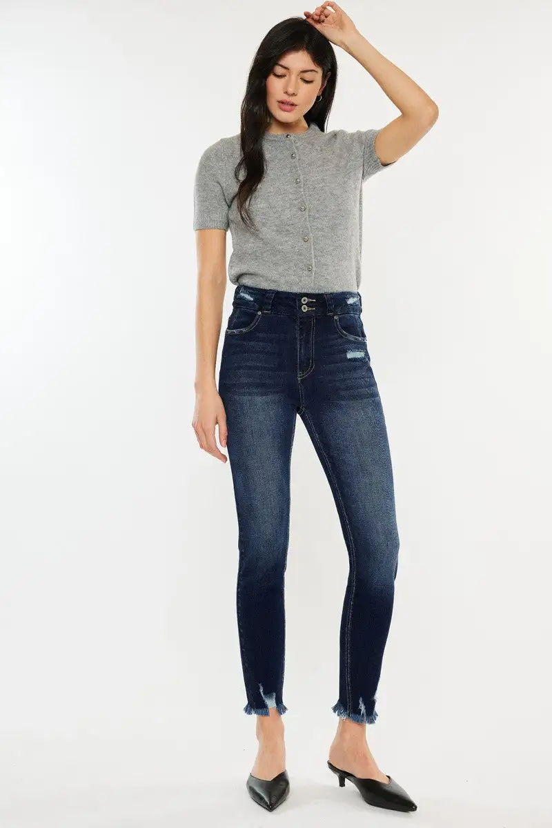 Tailored High Waist Raw Hem Denim Jeans