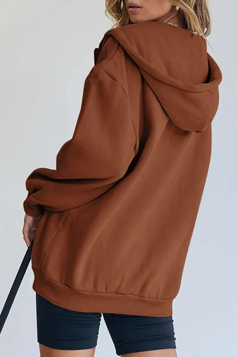 Women's Cute Hoodies Teen Girl Fall Jacket Oversized Sweatshirts Casual Drawstring Zip Up Y2K Hoodie with Pocket