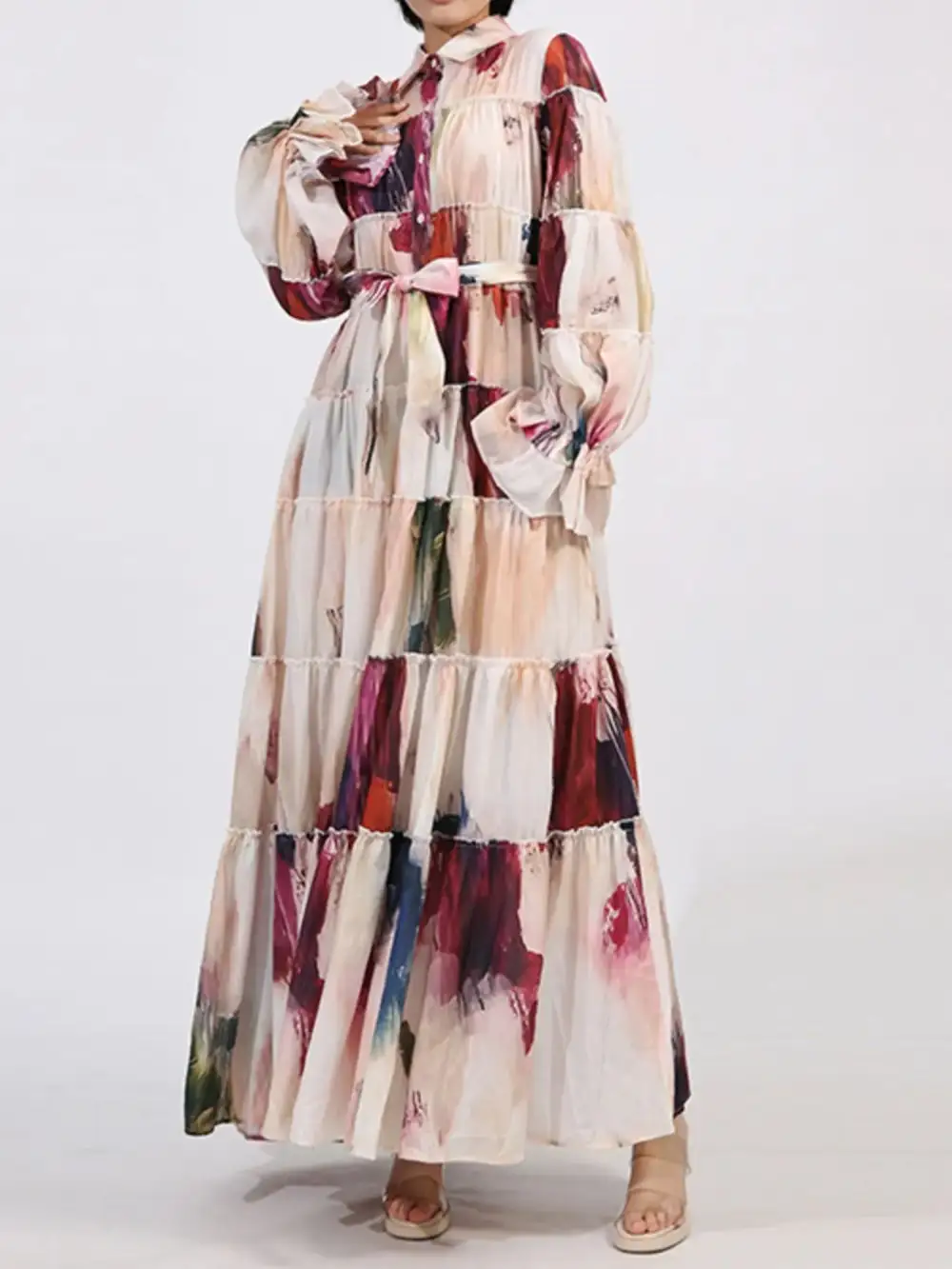 Tie Waist Tiered Maxi Dress
