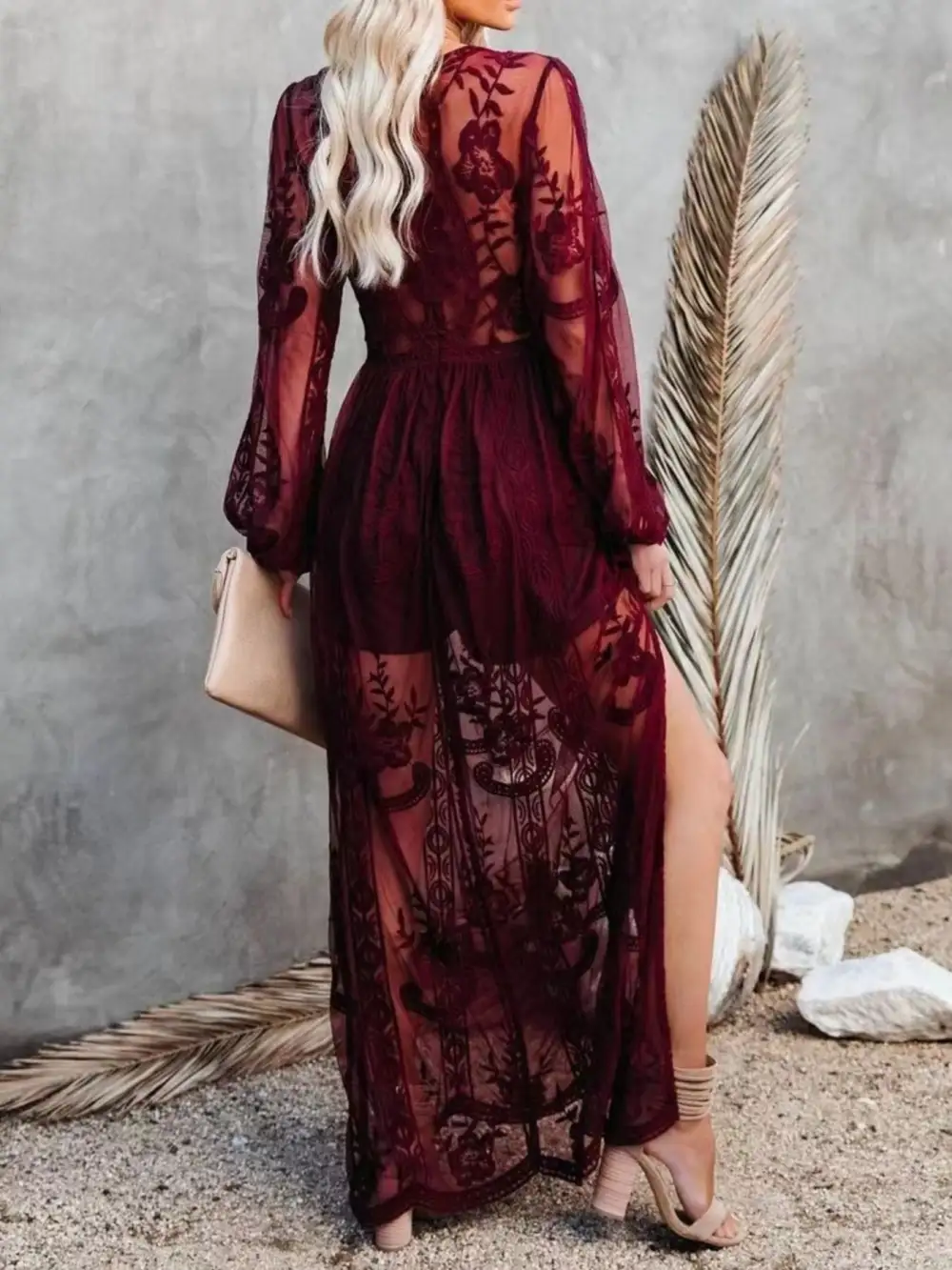 Floral Lace Slit Maxi Dress