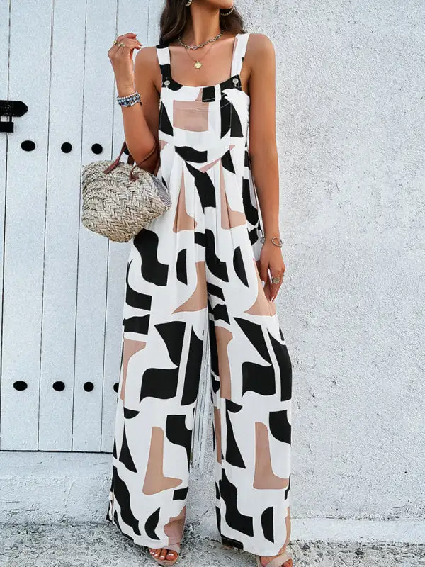 Elegant Abstract Print Overall Jumpsuit
