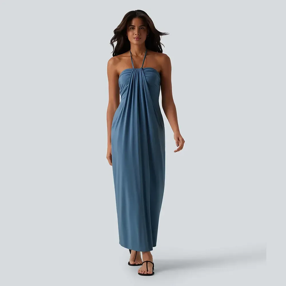 Halter Tie Back Maxi Dress with Pockets