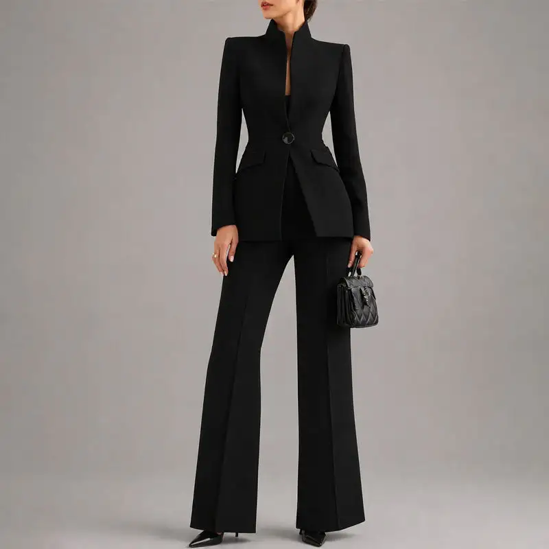 Women's Tailored High-Neck Pant Suit Set