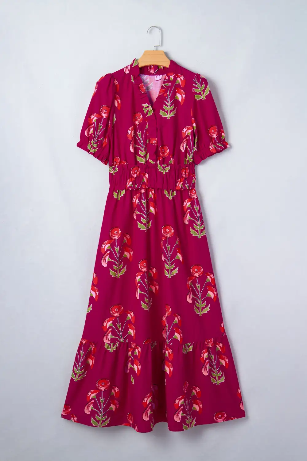 Lightweight Feel Floral Printed V Neck Maxi Dress