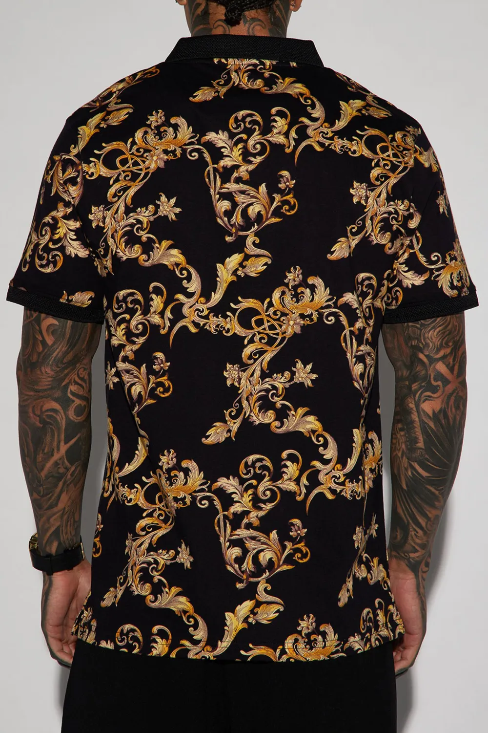 Graphic Short Sleeve Polo - Black