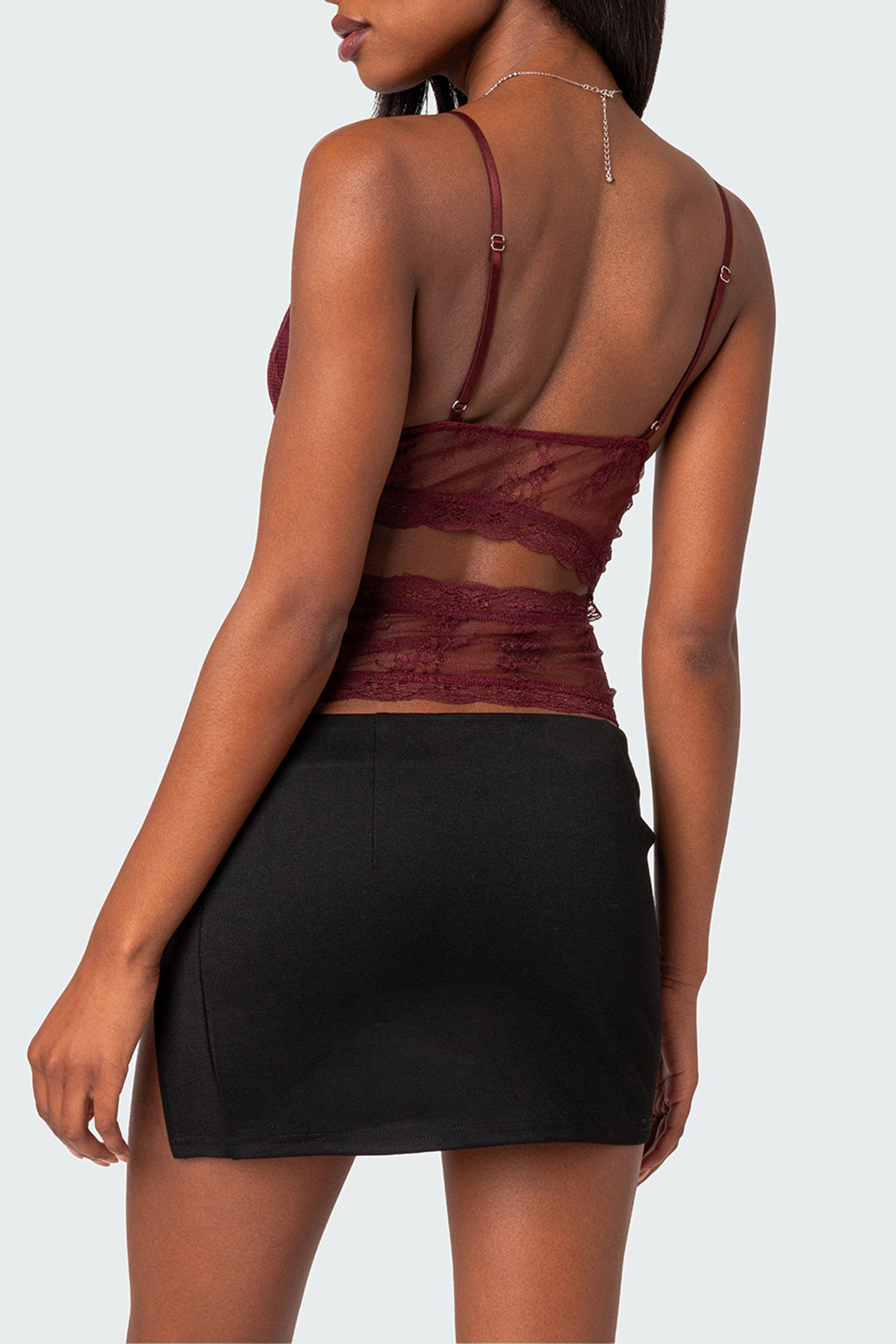 Cut Out Sheer Lace Tank Top