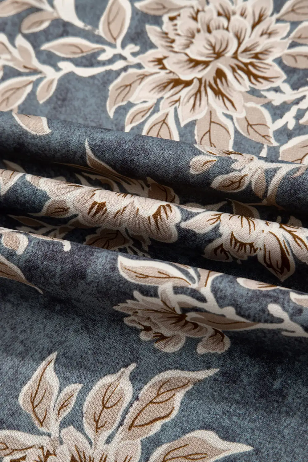 Layered Detail Floral Printed Split Neck Maxi Dress