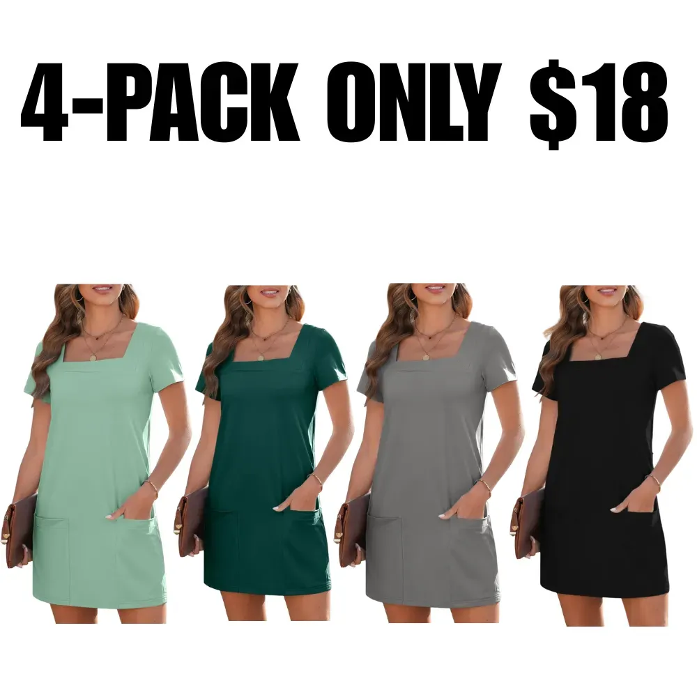 Women's Solid Color Align Dress Short Sleeve Mini Dresses With Pockets