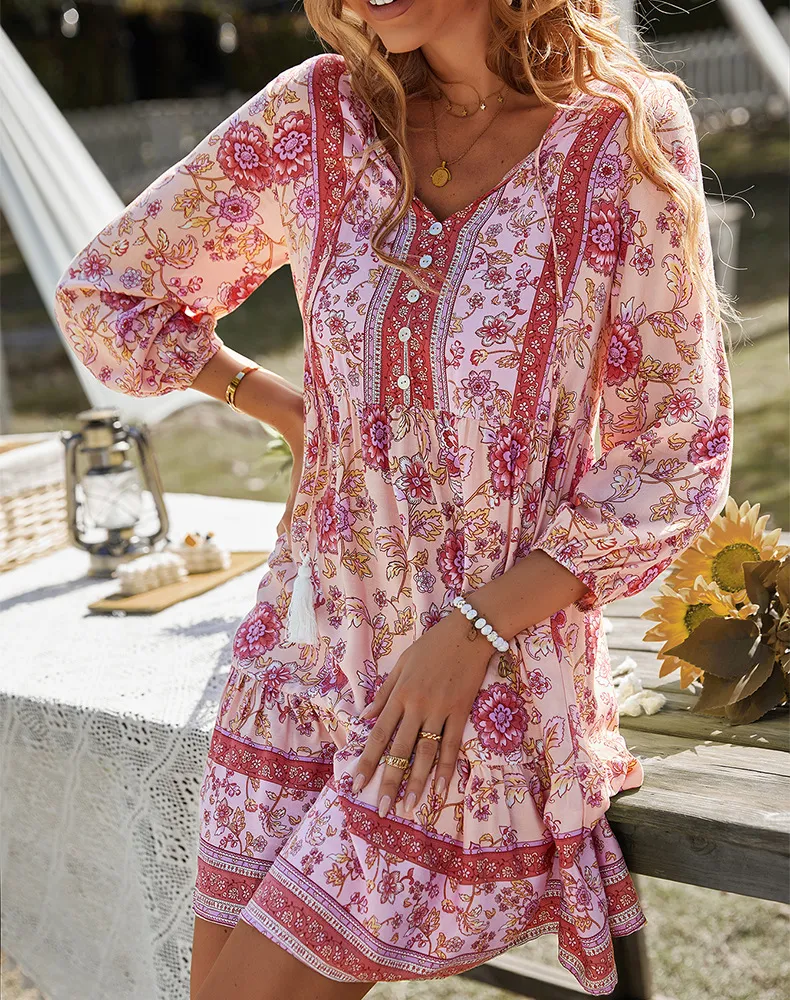 Bohemian Vacation Style Dress Short Skirt Positioning Flower Women's