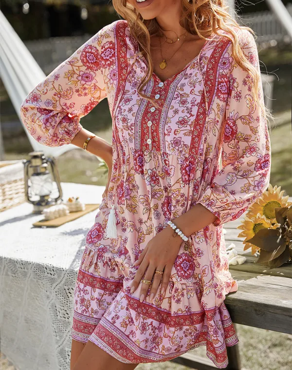 Bohemian Vacation Style Dress Short Skirt Positioning Flower Women's