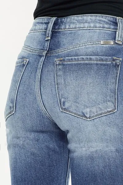 Versatile High Waist Straight Leg Distressed Denim Jeans