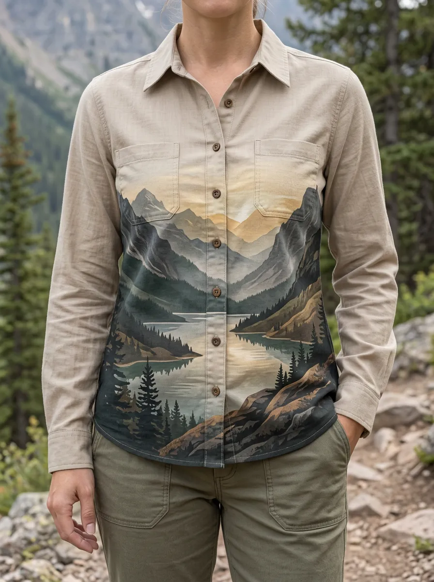 Women's Scenic Nature Lover Mountain Lake Landscape Shirt
