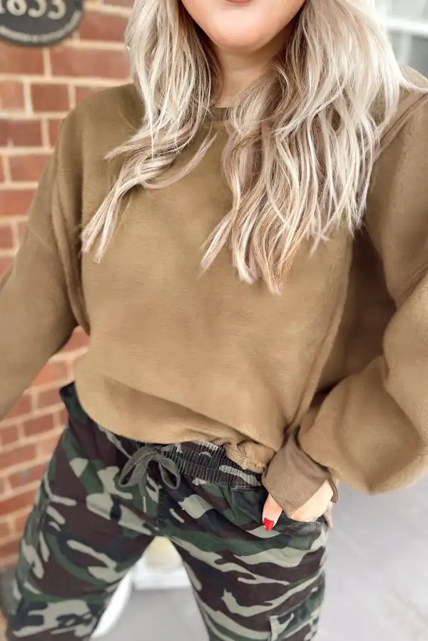 Sherpa Side Slit Pullover Sweatshirt