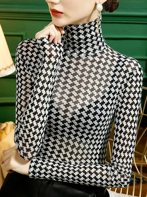 Long Sleeve Curve Fit Contrast Panel Detail High Neck T-Shirt