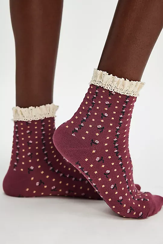 Floral Waffle Knit Socks Yellow