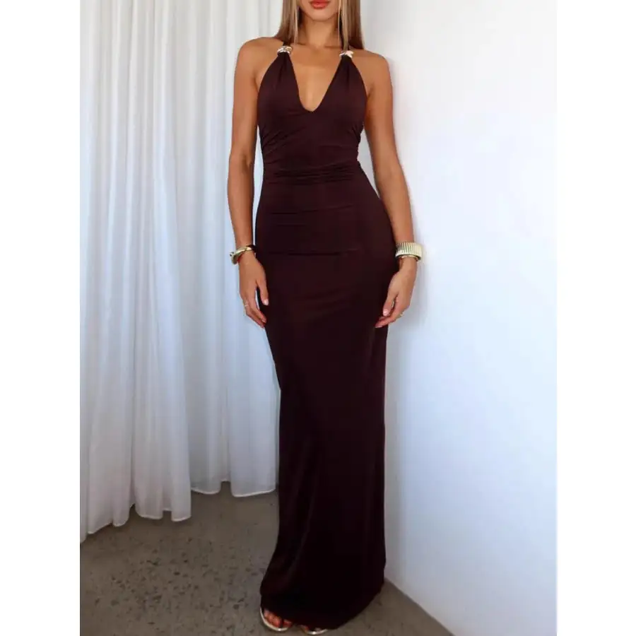 Relaxed Slit Back Halter Neck Maxi Dress