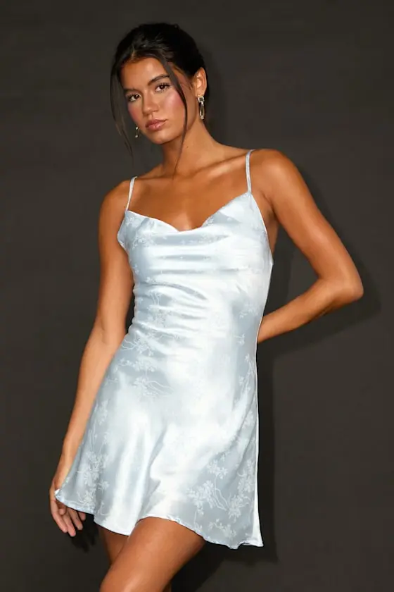 Close to Your Heart Wine Red Satin Jacquard Cowl Slip Dress