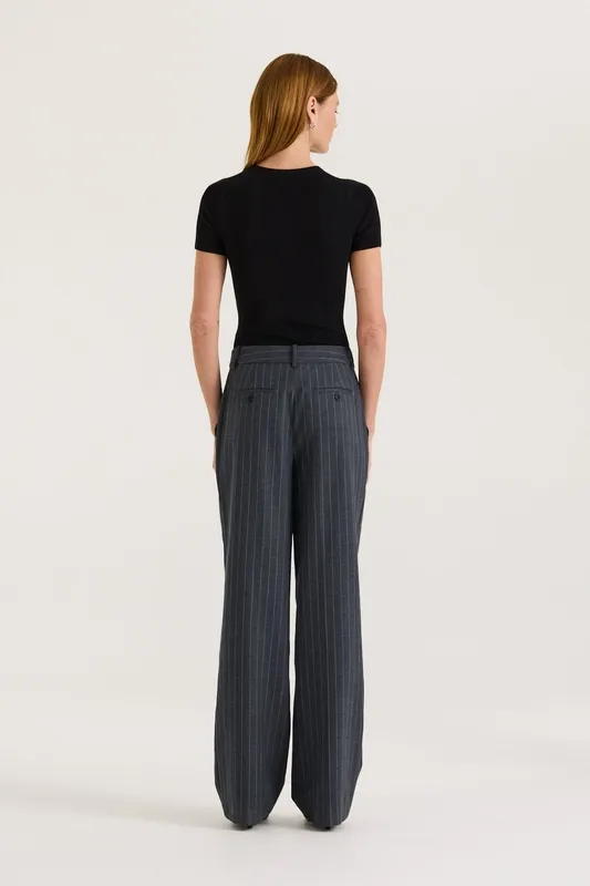 Gray Pinstripe Wide Leg Suit Pants