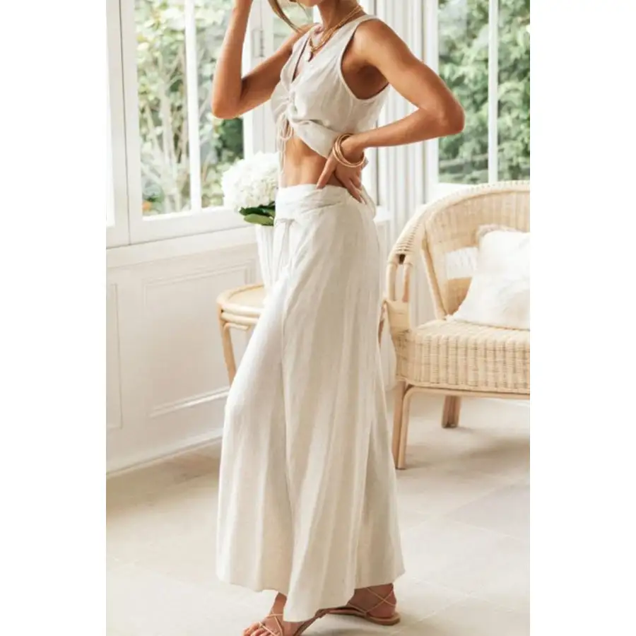 Drawstring V Neck Tank and Pants Set