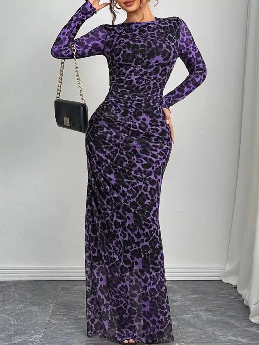 Animal Print Ruched Maxi Dress