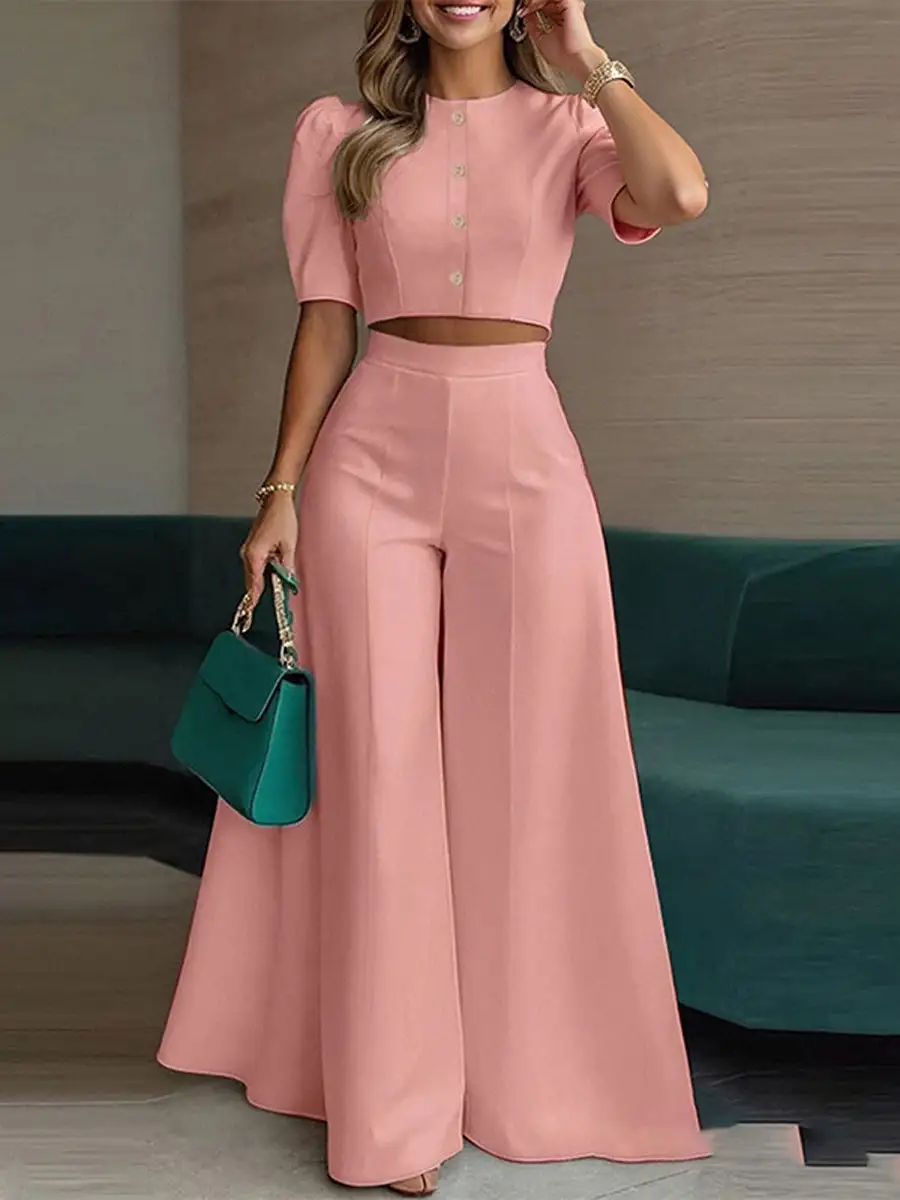 High Waist Relaxed Blouse And Pants Set