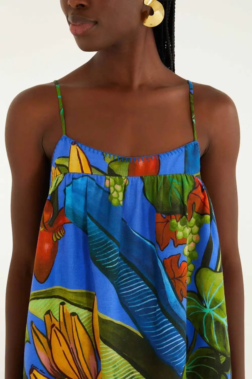 Tropical-Print Button-Front Blouse