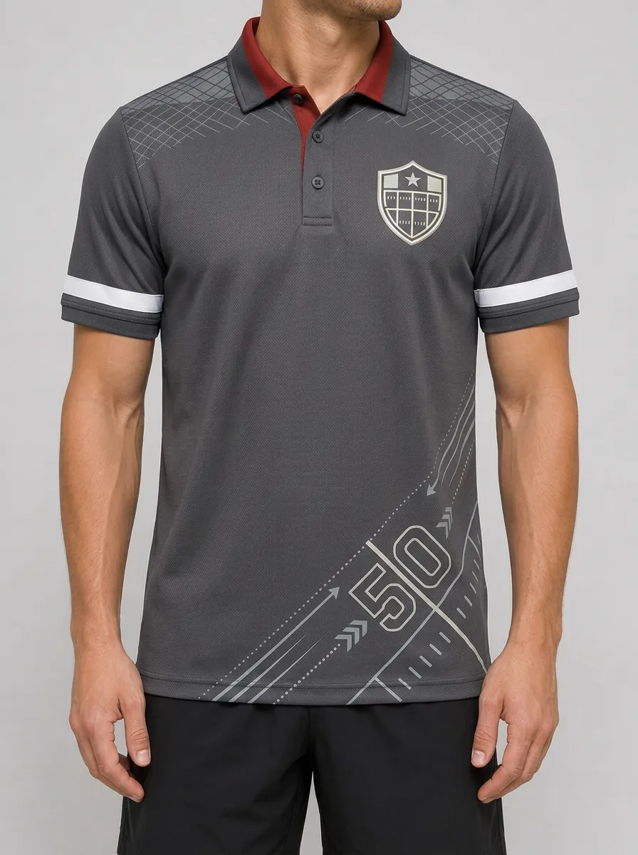Men's Rugby Sports Fan Shield 50 Number Printed Polo Shirt