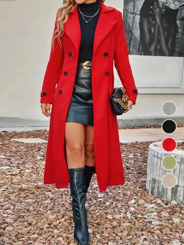 Women's Solid Double-Breasted Wool Coat