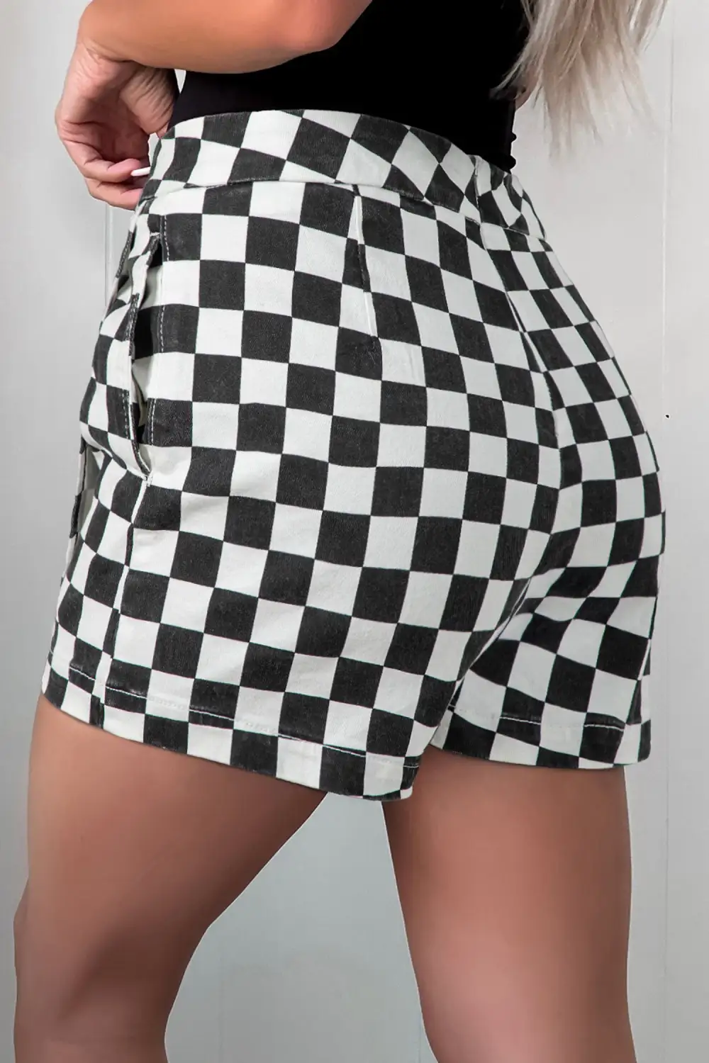 High Waist Plaid Pattern Printed Shorts