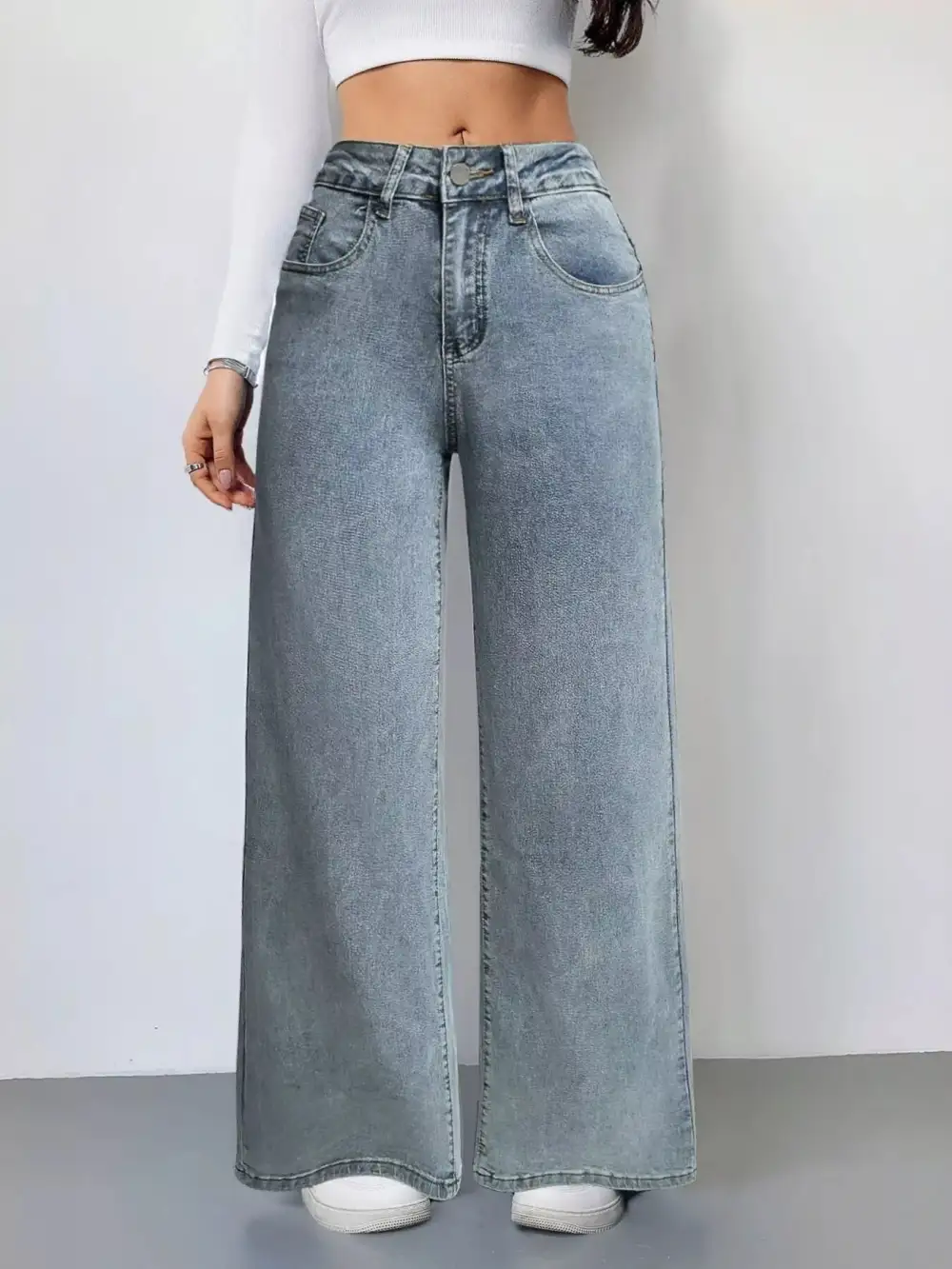 Contoured High Waist Wide Leg Denim Jeans