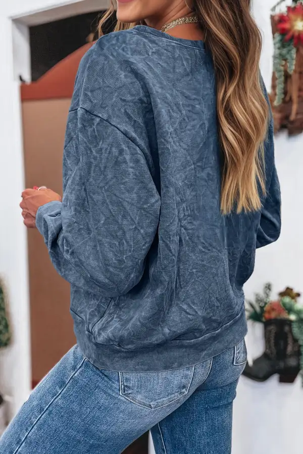 Soft Feel Relaxed Embroidered Mineral Wash Letter Graphic Sweatshirt