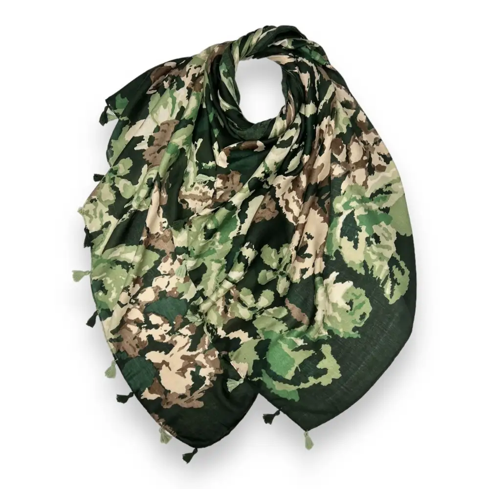 Pixel Floral Tasseled Scarf
