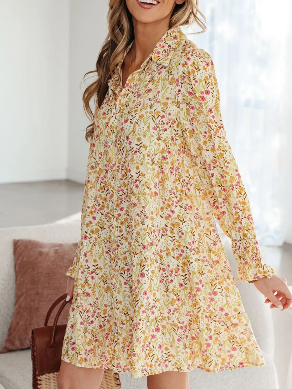 Comfort Fit Floral Printed Ruffle Dress
