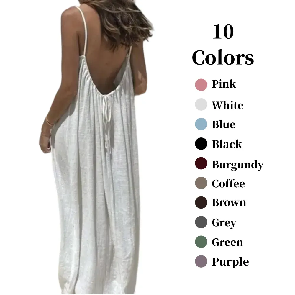 🔥Women's Cotton Linen Backless Loose Dress🔥10-Pack - All Colors Included, Only $24