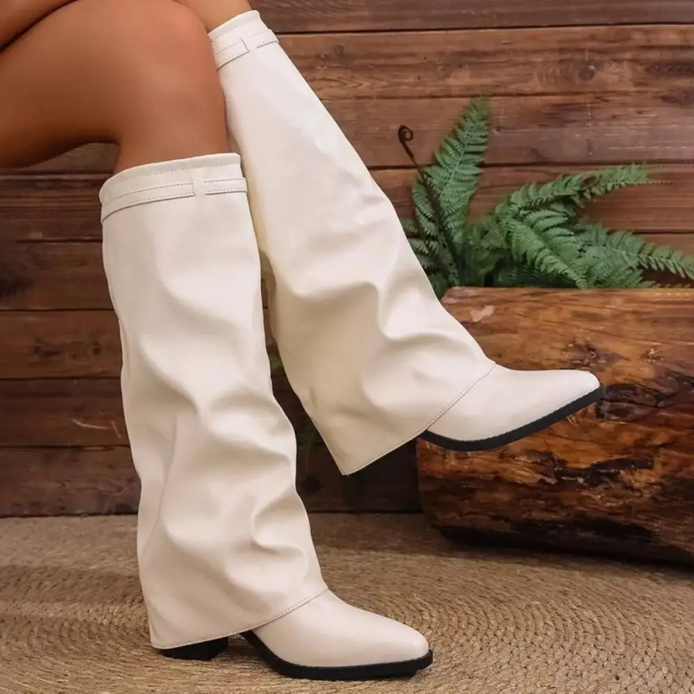 Point Toe Block Heels Boots
