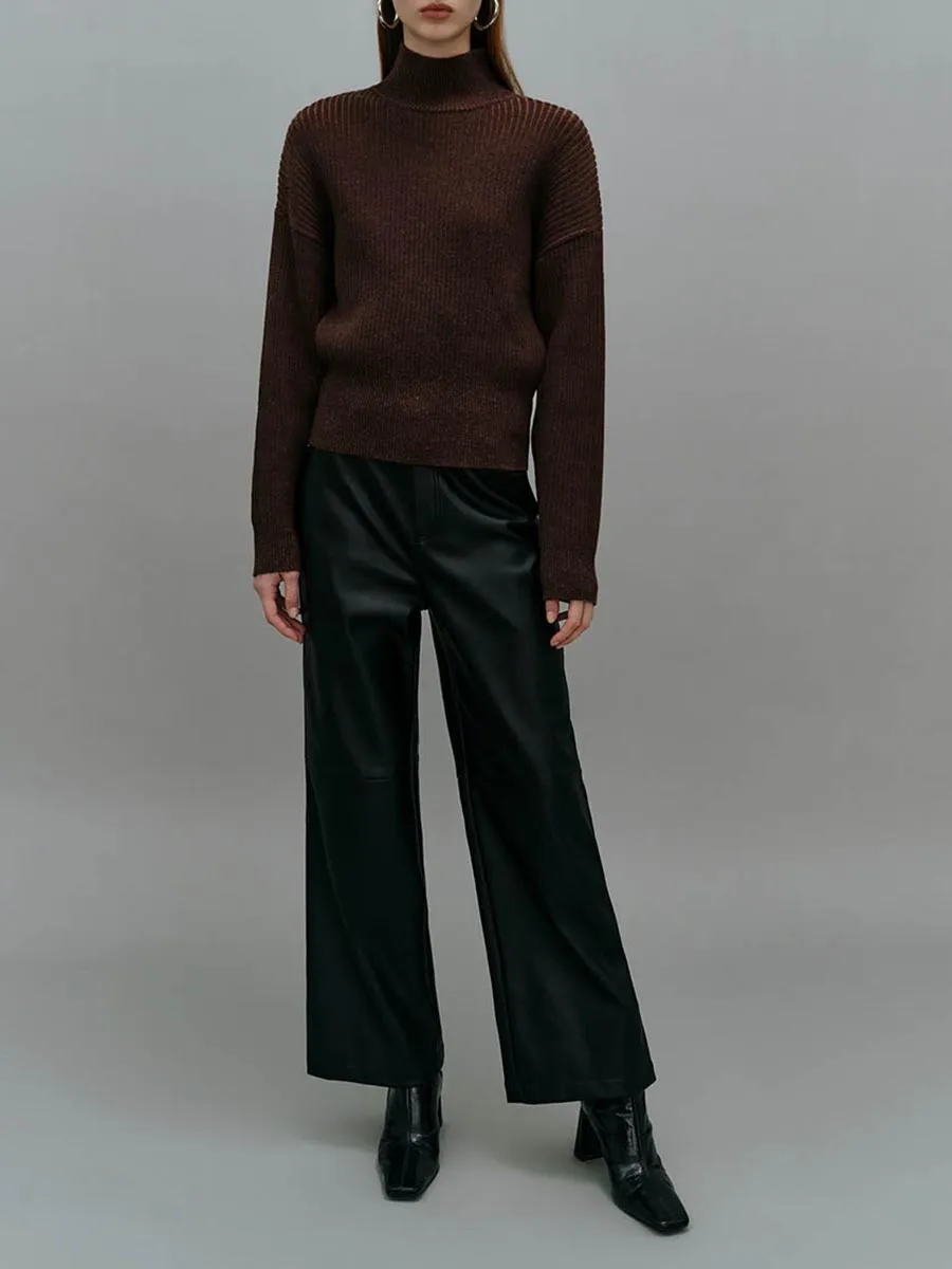 A Solid-Colored High-Neck Casual Knitted Sweater For Ladies