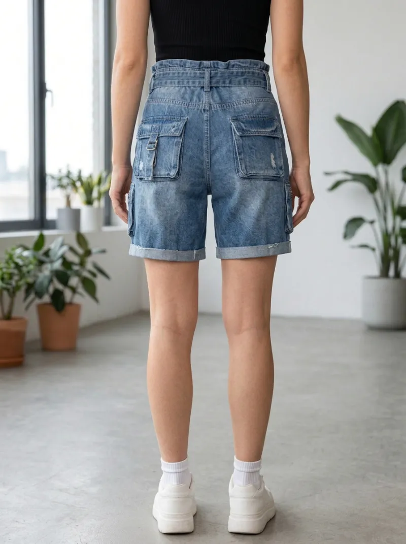 Women's Casual Streetwear Distressed Cargo Pocket Denim Shorts