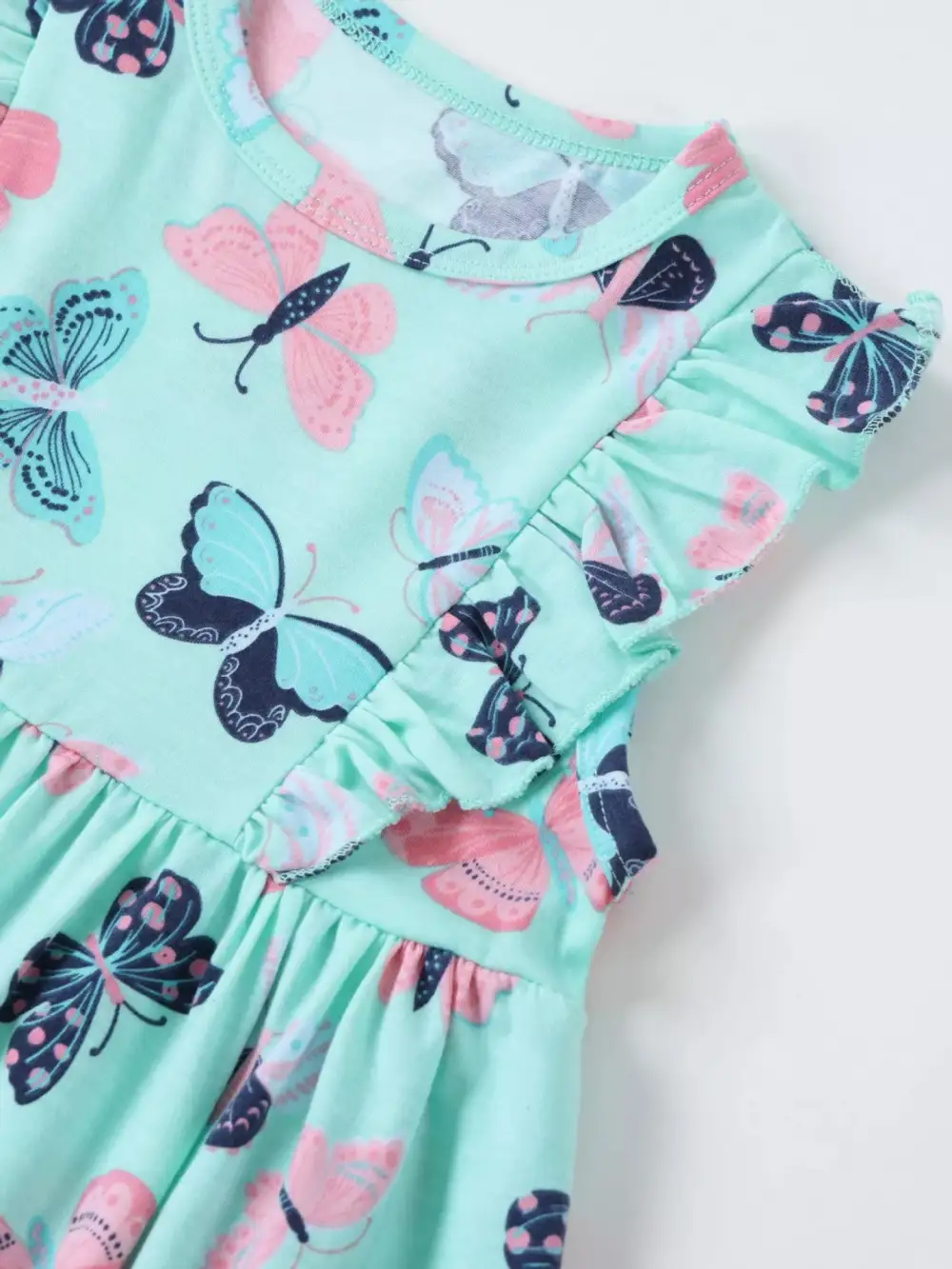 Girls Ruffled Butterfly Print Ruffle Sleeve Dress