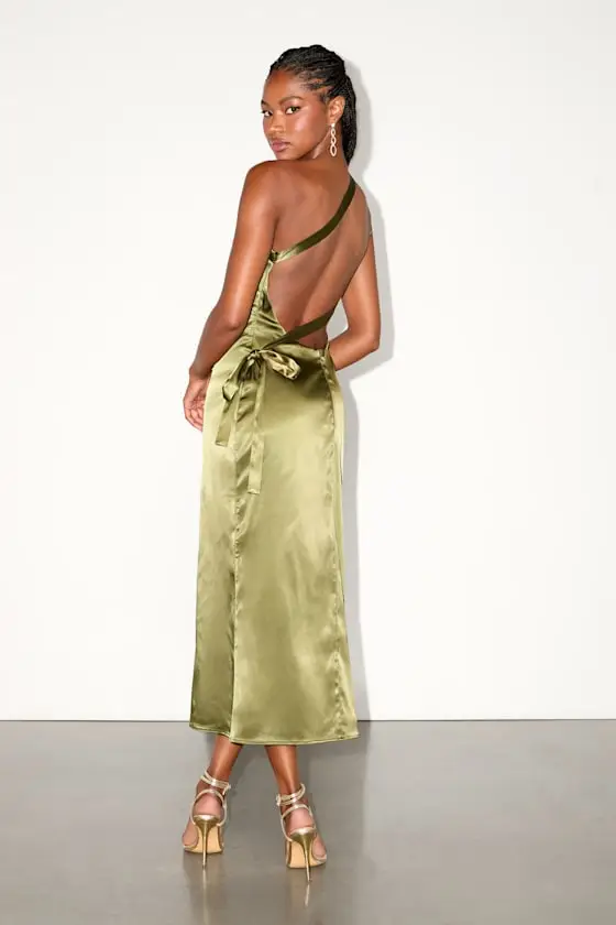 Yvonne Rust Orange Satin One-Shoulder Midi Dress