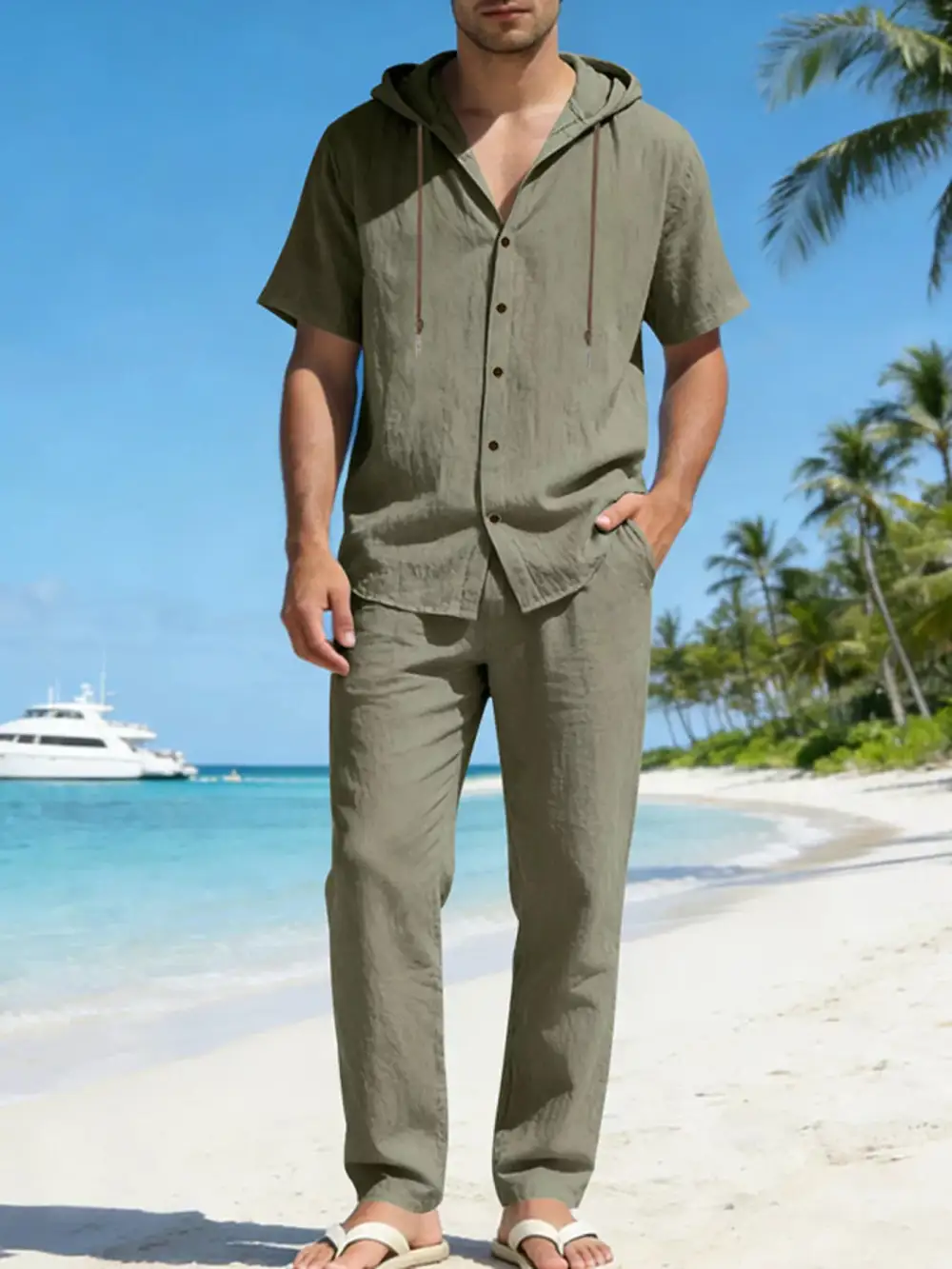 Men's Full Size Button Up Hooded Top